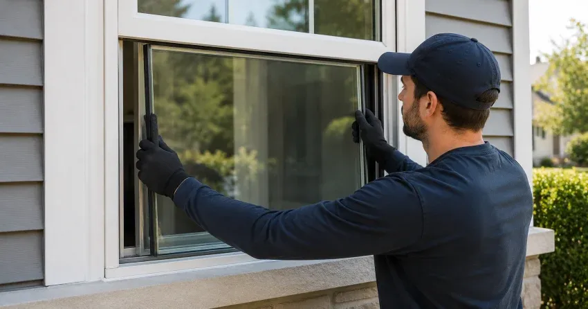 technician boarding up broken window during emergency glass repair Bethel, Port Colborne