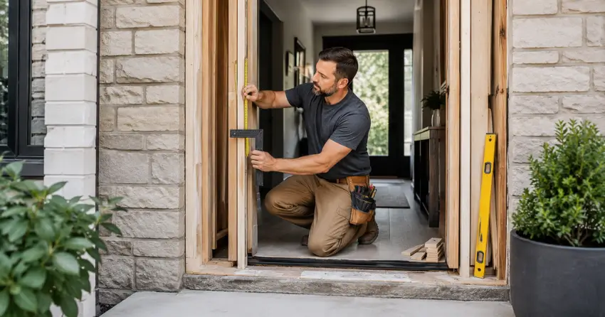 exterior door installer assessing rough opening in Pine Crest Point, Port Colborne