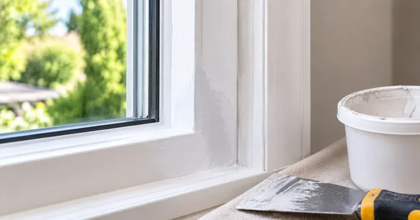 technician repairing rotted window frame corner in Bethel, Port Colborne