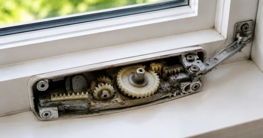 technician replacing casement window crank operator in Pine Crest Point, Port Colborne home