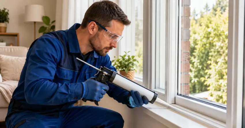 technician repairing window seal and frame in Port Colborne