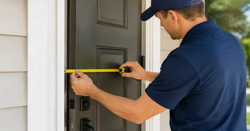 technician adjusting door hinge for alignment in Port Colborne