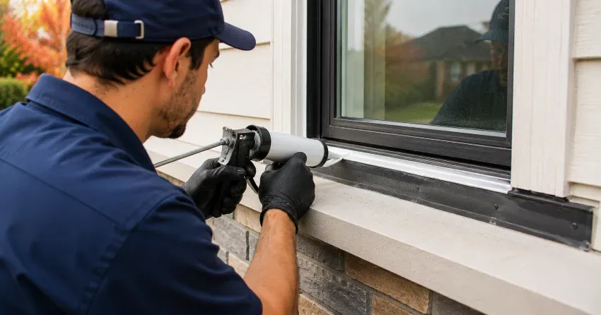 technician inspecting window flashing for leak source in Downtown Port Colborne, Port Colborne